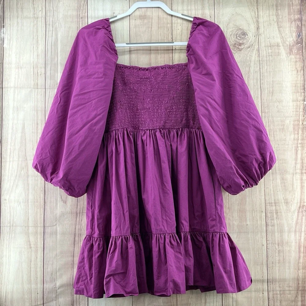 Anthropologie x Mare Mare‎ Mini Dress Sz M Purple Pink Puff Ballon Sleeve Casual